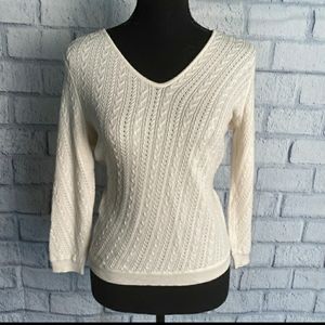 TALBOTS cream V-neck knit sweater